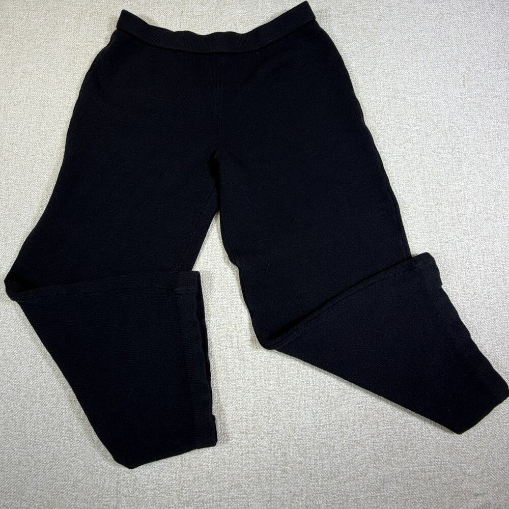 St John Caviar Women's 12 Black Sweater Knit Wide Leg Pull On Pants Designer